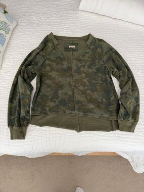 Pilcro Olive Camo V-Neck Sweatshirt
